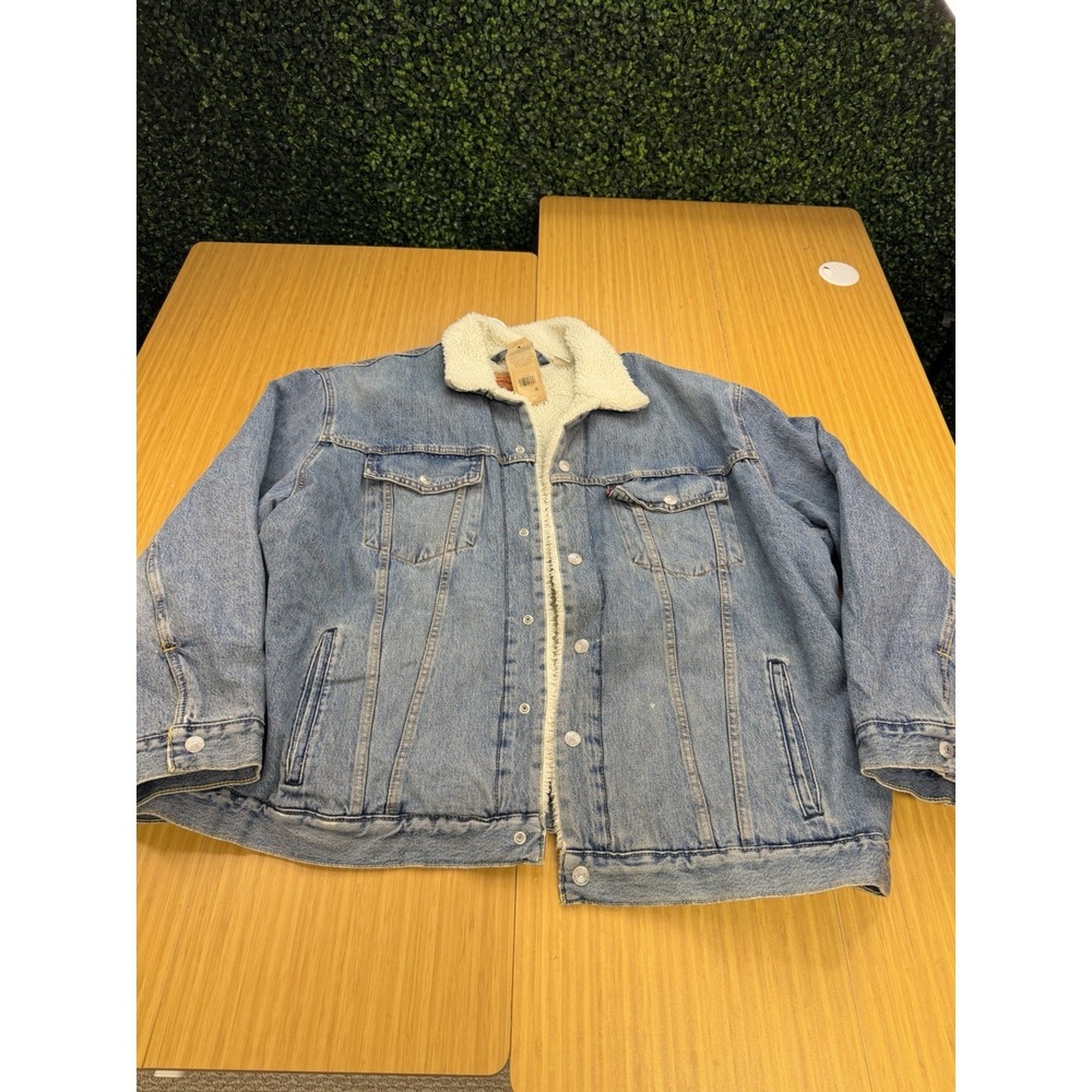 Levi's Men's Big & Tall Blue Jean Sherpa Trucker Jacket Blue Denim Size 4XL